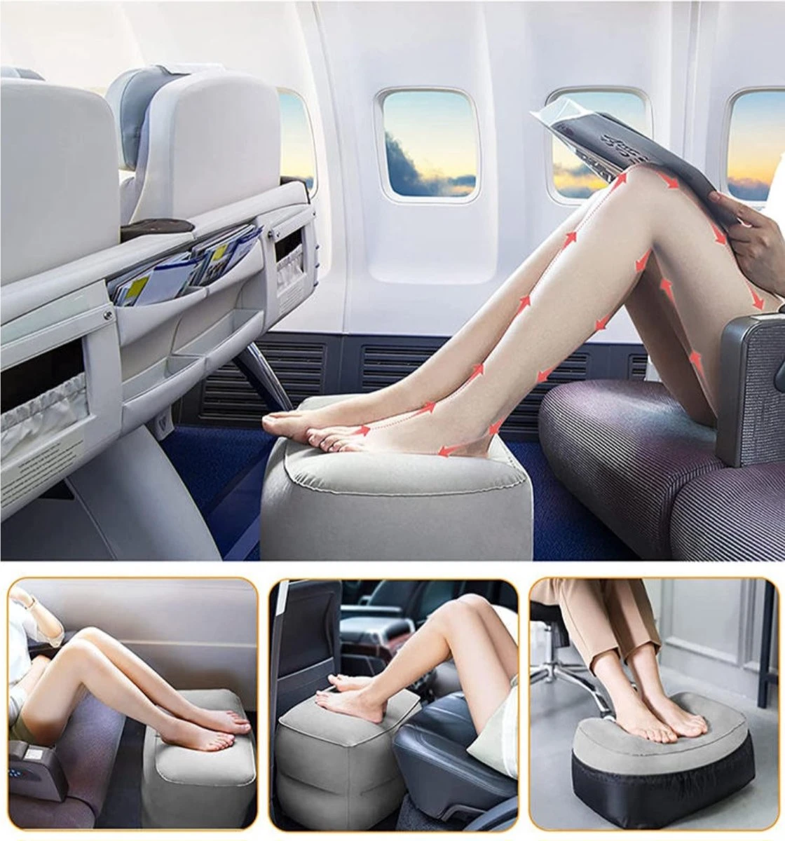 Merkloos Vliegtuigbedje - Voetkussen Opblaasbaar - Voetensteun - Voetenbankje - 3 Hoogte Standen - Reiskussen 4 Merkloos Vliegtuigbedje - Voetkussen Opblaasbaar - Voetensteun - Voetenbankje - 3 Hoogte Standen - Reiskussen - Afbeelding 2