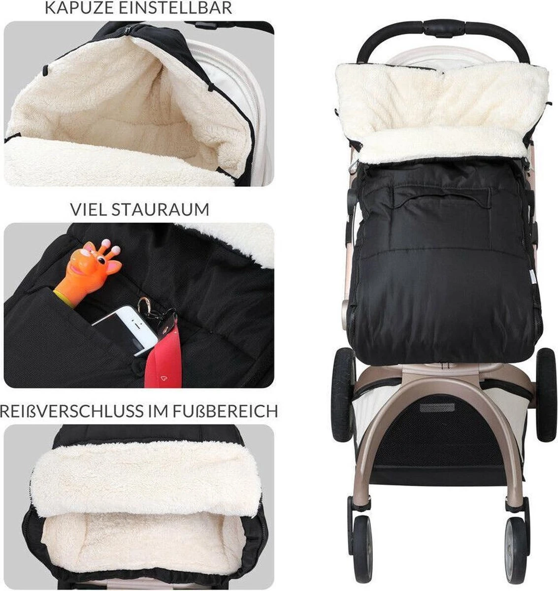 Monzana Kinderwagen Voetenzak Zwart | Teddy | Maxi-Cosi 9 Monzana Kinderwagen Voetenzak Zwart | Teddy | Maxi-Cosi - Afbeelding 7