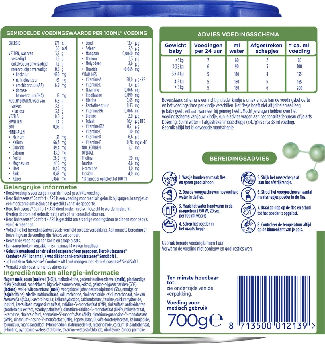 Hero Baby Nutrasense Comfort+ 1 - Flesvoeding Van 0 Tot 6 Maanden - 3 X 700 Gram 4 Hero Baby Nutrasense Comfort+ 1 - Flesvoeding Van 0 Tot 6 Maanden - 3 X 700 Gram - Afbeelding 2