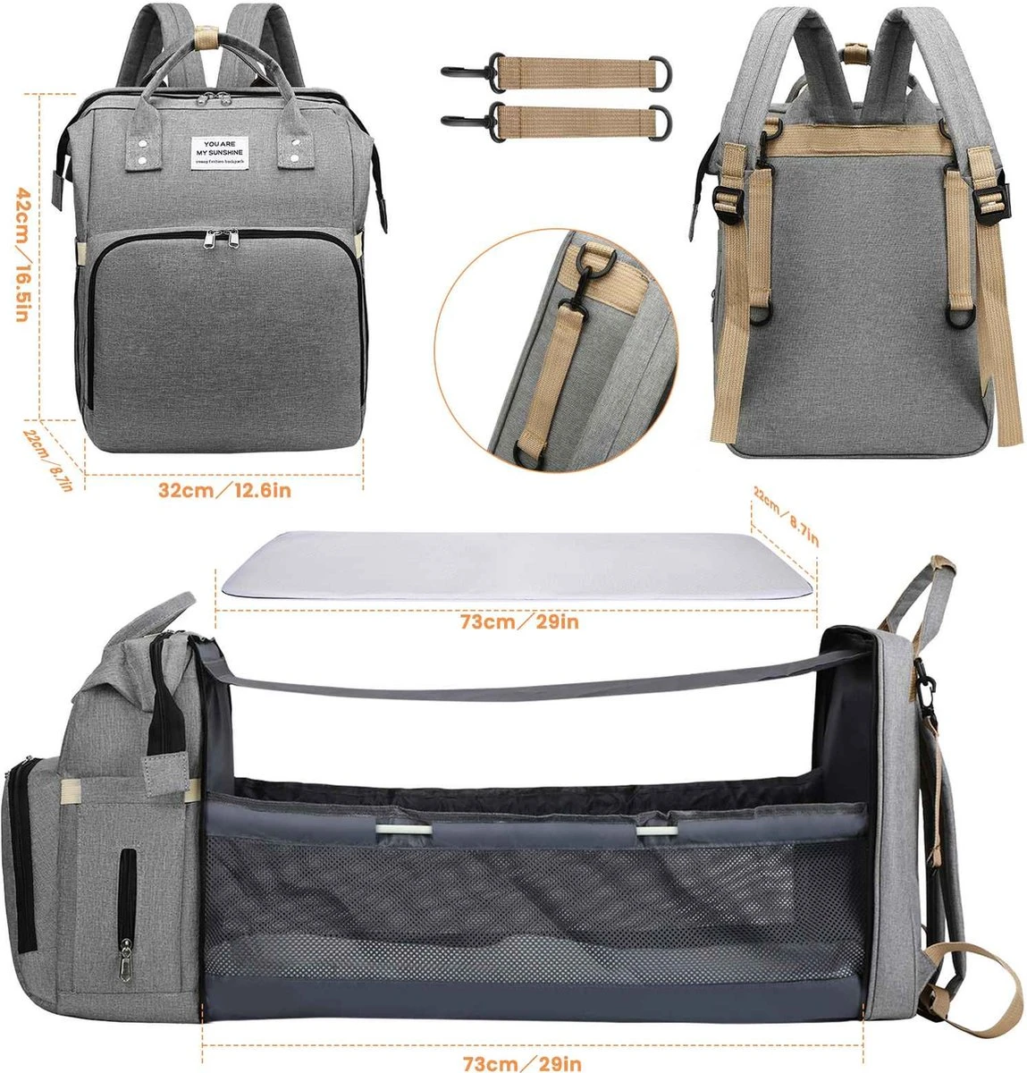 Product Plaza - Luier- En Verzorgingstas - Baby Rug Tas Met Bed - Reis Rugzak - Grote Capaciteit - Jongens En Meisjes - Grijs - Luier Tas - Verzorgingstas Baby - Uitschuifbaar Verschoon/ Slaap Bedje – Multifunctionele Rugzak 0-1 Jaar – 11 Product Plaza - Luier- En Verzorgingstas - Baby Rug Tas Met Bed - Reis Rugzak - Grote Capaciteit - Jongens En Meisjes - Grijs - Luier Tas - Verzorgingstas Baby - Uitschuifbaar Verschoon/ Slaap Bedje – Multifunctionele Rugzak 0-1 Jaar – - Afbeelding 9