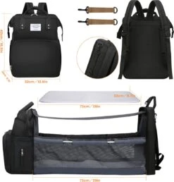 Merkloos Luiertas Rugzak - Luiertassen Met Babybed - Grote Luiertas Met Wieg - Luiertas Verzorgingstas Met Babybedje - Verzorgingsrugzak - Zwart -Bekend Babyproducten Winkel 1151x1200 3