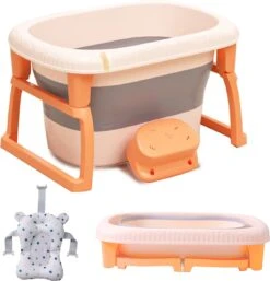 K IKIDO Babybadje - Bad Baby - Opvouwbare Babybadje - Babybadkuip - Met Steunkussen & Badkruk - Opvouwbaar Bad Kinderen - Bath Bucket - Oranje -Bekend Babyproducten Winkel 1154x1200 3
