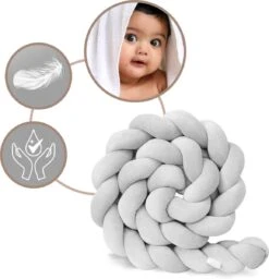 Bedbumper - Bedomrander - Bedbumper Ledikant - Bedbumper Gevlochten - Boxomrander - Babykamer Accessoires - 3 Meter - Katoen - Grijs -Bekend Babyproducten Winkel 1158x1200 7