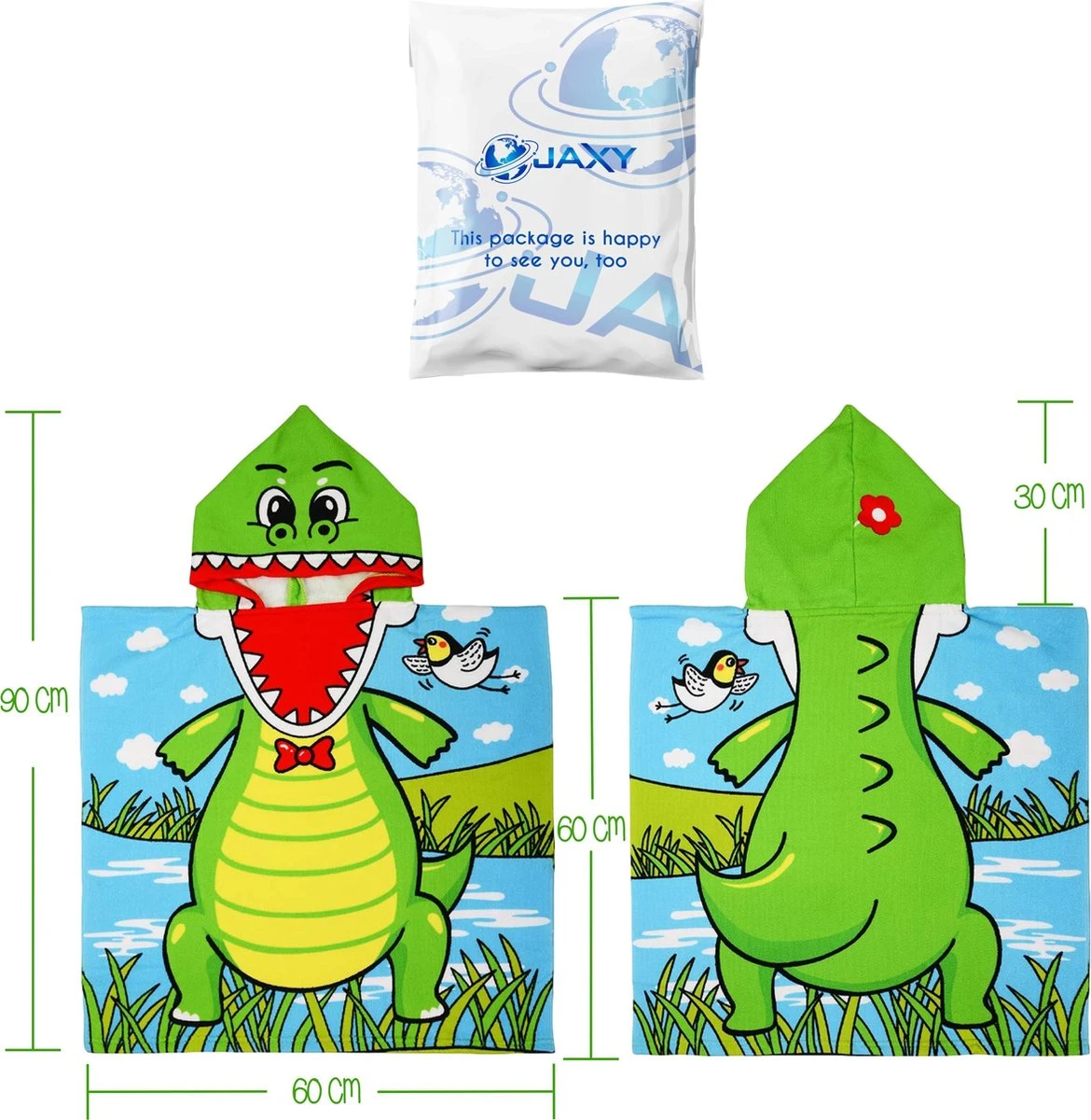 JAXY Badcape Baby - Badcape - Baby Badjas - Omslagdoek - Omslagdoek - Baby Handdoek Met Capuchon - Strandhanddoek - Badponcho - Poncho Handdoek - Microfiber - 60x90cm - Krokodil 6 JAXY Badcape Baby - Badcape - Baby Badjas - Omslagdoek - Omslagdoek - Baby Handdoek Met Capuchon - Strandhanddoek - Badponcho - Poncho Handdoek - Microfiber - 60x90cm - Krokodil - Afbeelding 4