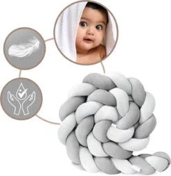 Bedbumper - Bedomrander - Bedbumper Ledikant - Bedbumper Gevlochten - Boxomrander - Babykamer Accessoires - 3 Meter - Katoen - Grijs/wit -Bekend Babyproducten Winkel 1173x1200 13