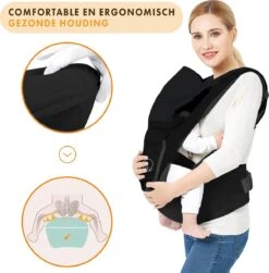 Deryan Pack Luxe Ergonomische Draagzak - Babydrager + Opbergvakjes - Zwart -Bekend Babyproducten Winkel 1180x1200 1