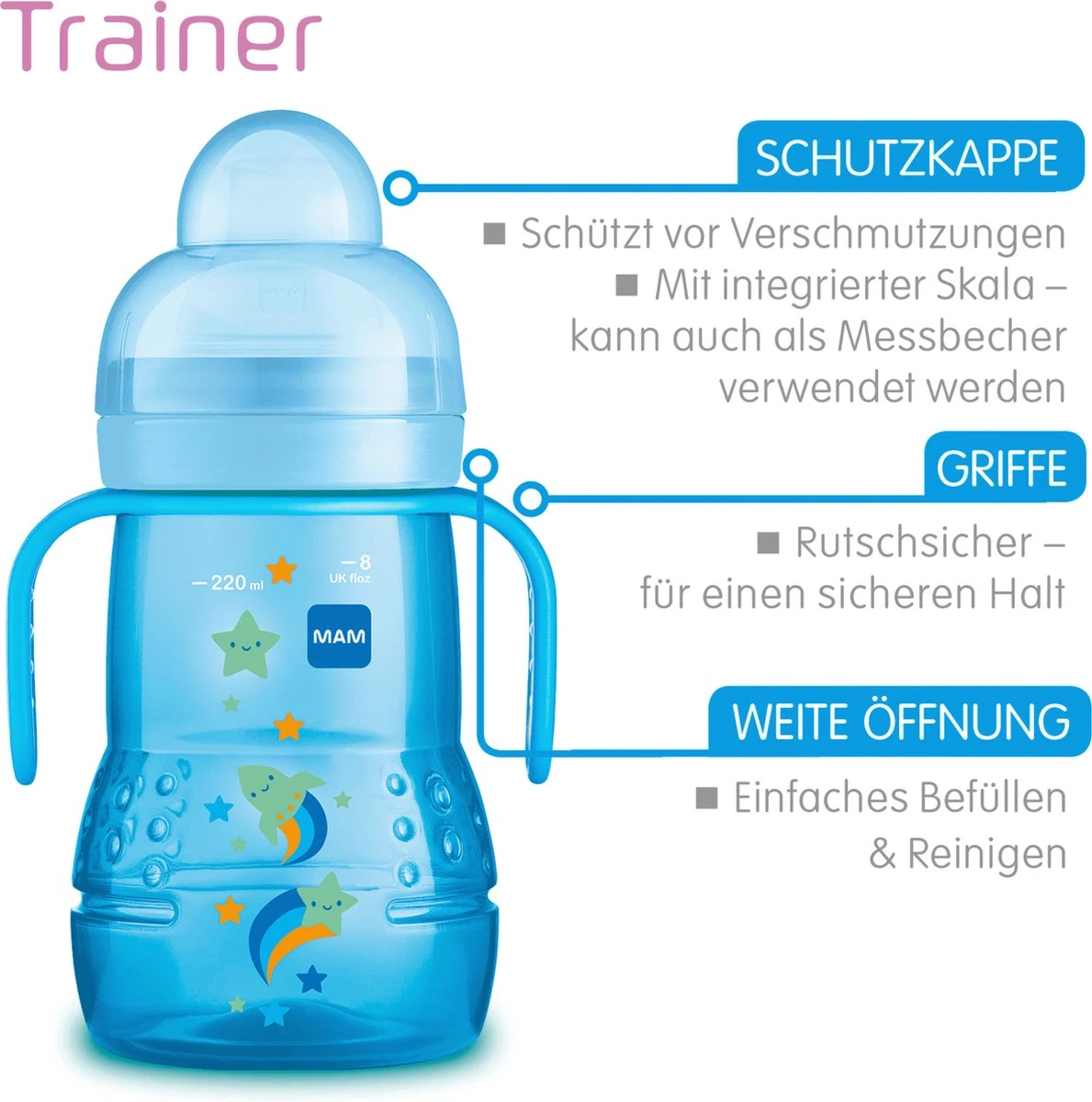 MAM Trainer+ | MAM Drinkbeker | MAM Drinkfles | Roze | 220ML 6 MAM Trainer+ | MAM Drinkbeker | MAM Drinkfles | Roze | 220ML - Afbeelding 4
