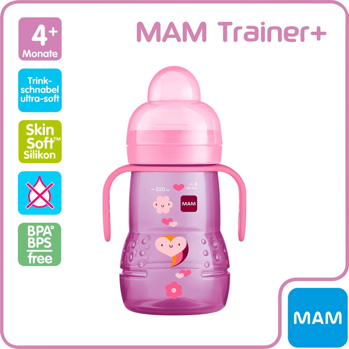MAM Trainer+ | MAM Drinkbeker | MAM Drinkfles | Roze | 220ML 7 MAM Trainer+ | MAM Drinkbeker | MAM Drinkfles | Roze | 220ML - Afbeelding 5