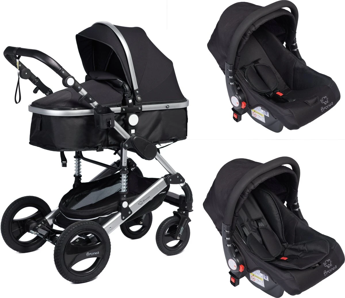 Bronea EXQUISE Luxe Multi-functionele Kinderwagen 3 In 1 | Zwart / Silver | Incl. MATRAS, Buggy, Autostoel, Luiertas, Regenhoes, Voetenwarmer, Muggen Net & Zonneklep 5 Bronea EXQUISE Luxe Multi-functionele Kinderwagen 3 In 1 | Zwart / Silver | Incl. MATRAS, Buggy, Autostoel, Luiertas, Regenhoes, Voetenwarmer, Muggen Net & Zonneklep - Afbeelding 3