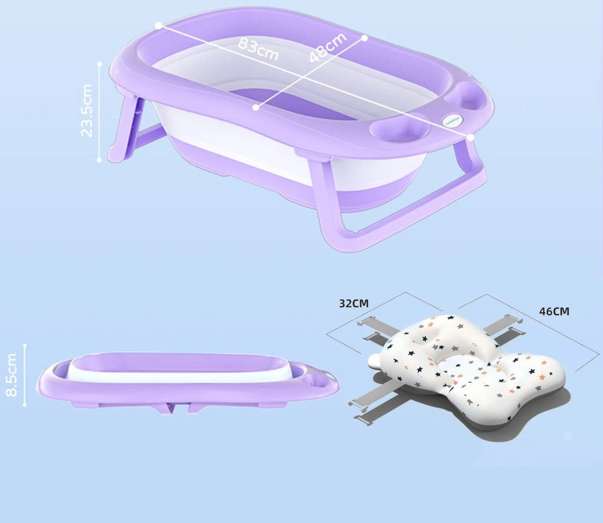 K IKIDO Babybadje - 3 In 1 Opvouwbaar - Multifunctioneel - Inclusief Badkussen - Baby Badje - Babybad - Peuterbadje - Lichtgewicht - Blauw 5 K IKIDO Babybadje - 3 In 1 Opvouwbaar - Multifunctioneel - Inclusief Badkussen - Baby Badje - Babybad - Peuterbadje - Lichtgewicht - Blauw - Afbeelding 3