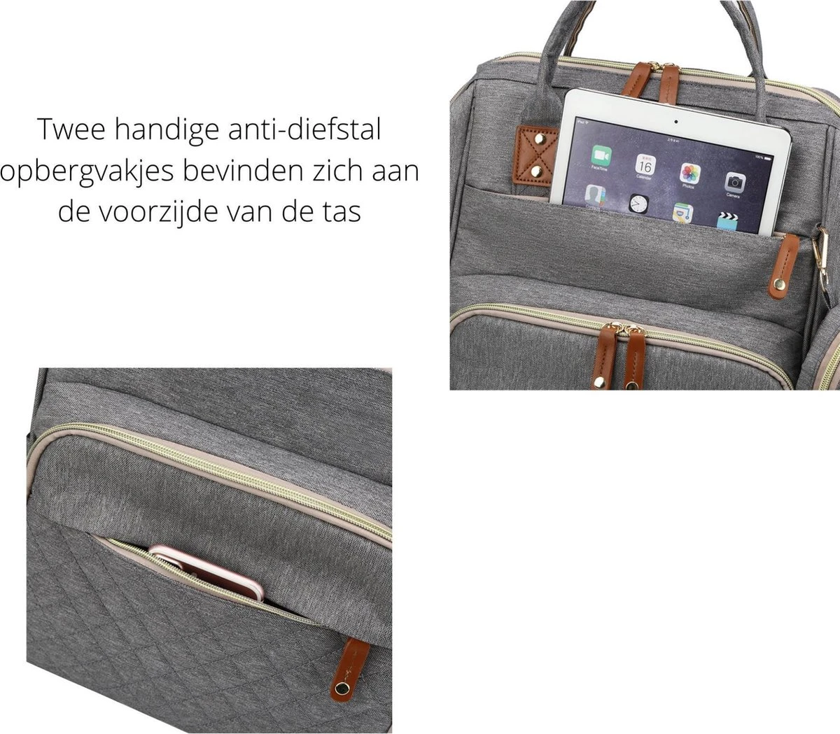 Humpy Dumpy Stijlvolle Luiertas Rugzak (Zwart) Met Uitschuifbaar Verschoon/ Slaap Bedje. Incl. Verschoon Matje, USB Poort & Buggy Straps 13 Humpy Dumpy Stijlvolle Luiertas Rugzak (Zwart) Met Uitschuifbaar Verschoon/ Slaap Bedje. Incl. Verschoon Matje, USB Poort & Buggy Straps - Afbeelding 11