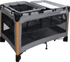 Deryan Luxe Campingbed Compleet - 120x60cm - Bodemverhoger - Verschoonblad - Opbergmand - Grijs -Bekend Babyproducten Winkel 1200x1049 3