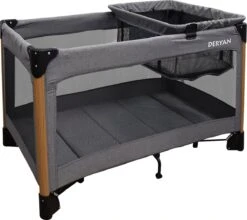 Deryan Luxe Campingbed Compleet - 120x60cm - Bodemverhoger - Verschoonblad - Opbergmand - Grijs -Bekend Babyproducten Winkel 1200x1067 1