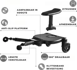 Merkloos Kinderwagen/Buggy Meerijdplankje - Kant & Klaar - In Elkaar Gezet - Universeel – Met Zitje – Verstelbaar – Zwart -Bekend Babyproducten Winkel 1200x1096 5