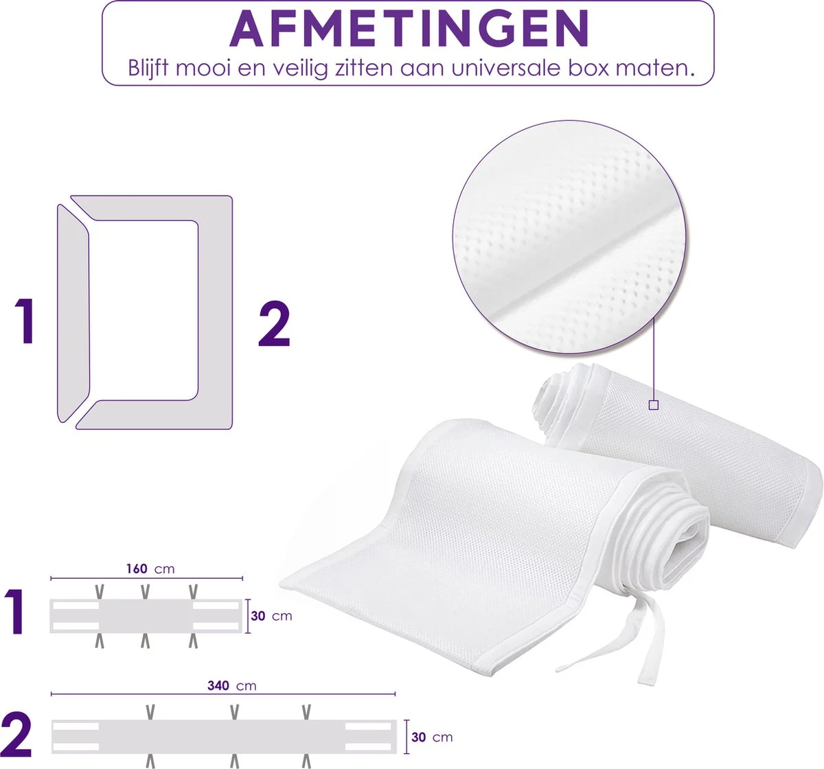 ADSafety - Baby Bed Omrander - Bedbumper - Hoofdbeschermer - Set Van 2 - 340x30cm & 160x30cm 6 ADSafety - Baby Bed Omrander - Bedbumper - Hoofdbeschermer - Set Van 2 - 340x30cm & 160x30cm - Afbeelding 4