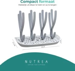 Nutrea EasyDry – Flessen Droogrek Baby – Afdruiprek Babyfles – Droogrek Voor Flessen – Inclusief Lekbak – Grijs/Wit -Bekend Babyproducten Winkel 1200x1130