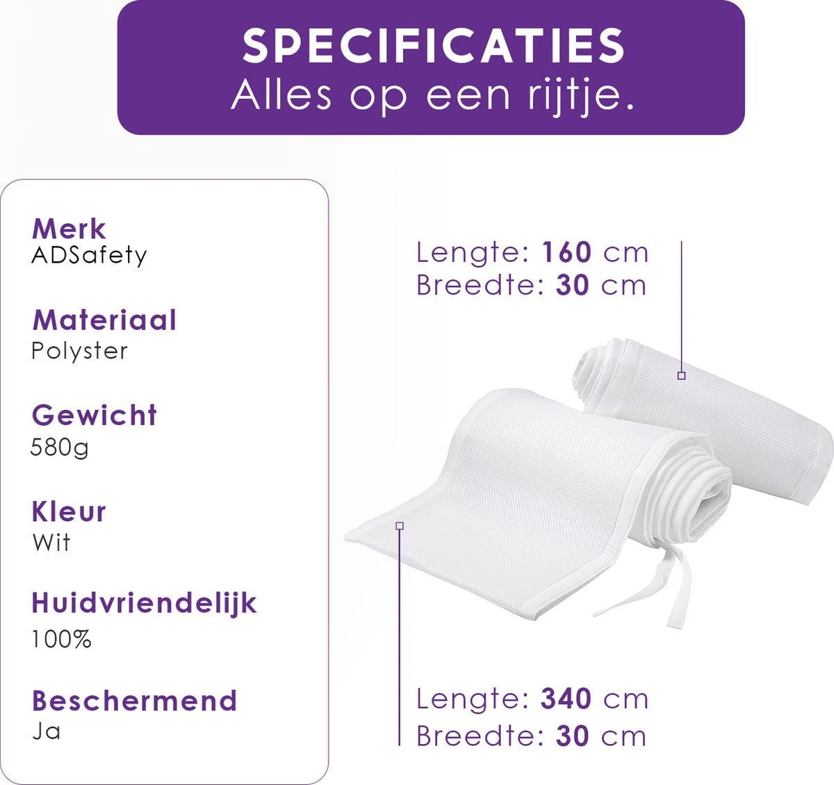 ADSafety - Baby Bed Omrander - Bedbumper - Hoofdbeschermer - Set Van 2 - 340x30cm & 160x30cm 10 ADSafety - Baby Bed Omrander - Bedbumper - Hoofdbeschermer - Set Van 2 - 340x30cm & 160x30cm - Afbeelding 8