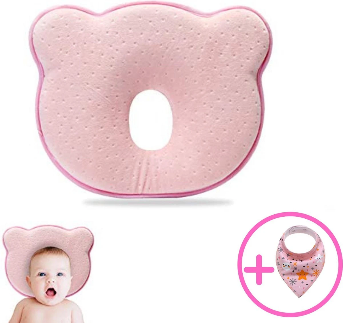 Baby IQ Orthopedisch Baby Hoofdkussen – Traagschuim – Tegen Plat Achterhoofd – Kraamcadeau –Roze – Incl Bandana Slabber 4 Baby IQ Orthopedisch Baby Hoofdkussen – Traagschuim – Tegen Plat Achterhoofd – Kraamcadeau –Roze – Incl Bandana Slabber - Afbeelding 2