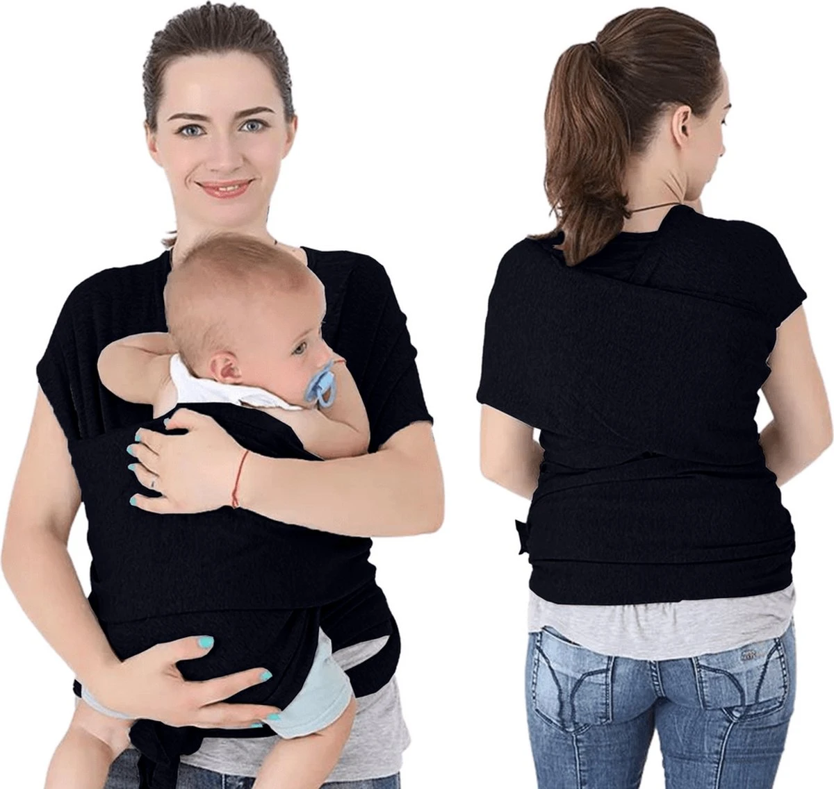 Baby Mama Draagdoek Zwart - Rekbaar - Biologisch Katoen - Ergonomisch - Draagzak - Tot 15KG 3 Baby Mama Draagdoek Zwart - Rekbaar - Biologisch Katoen - Ergonomisch - Draagzak - Tot 15KG