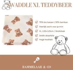 Hydrofiele Doek - Hydrofiele Doek XL - Teddybeer - 120x120cm - Hydrofiel - Swaddle - Multidoek - Superzacht - Hydrofiele Luier -XL - Bamboe - Hydrofiele Doek Teddybeer - Omslagdoek - Emmailloter - Kraamcadeau -Bekend Babyproducten Winkel 1200x1141 7