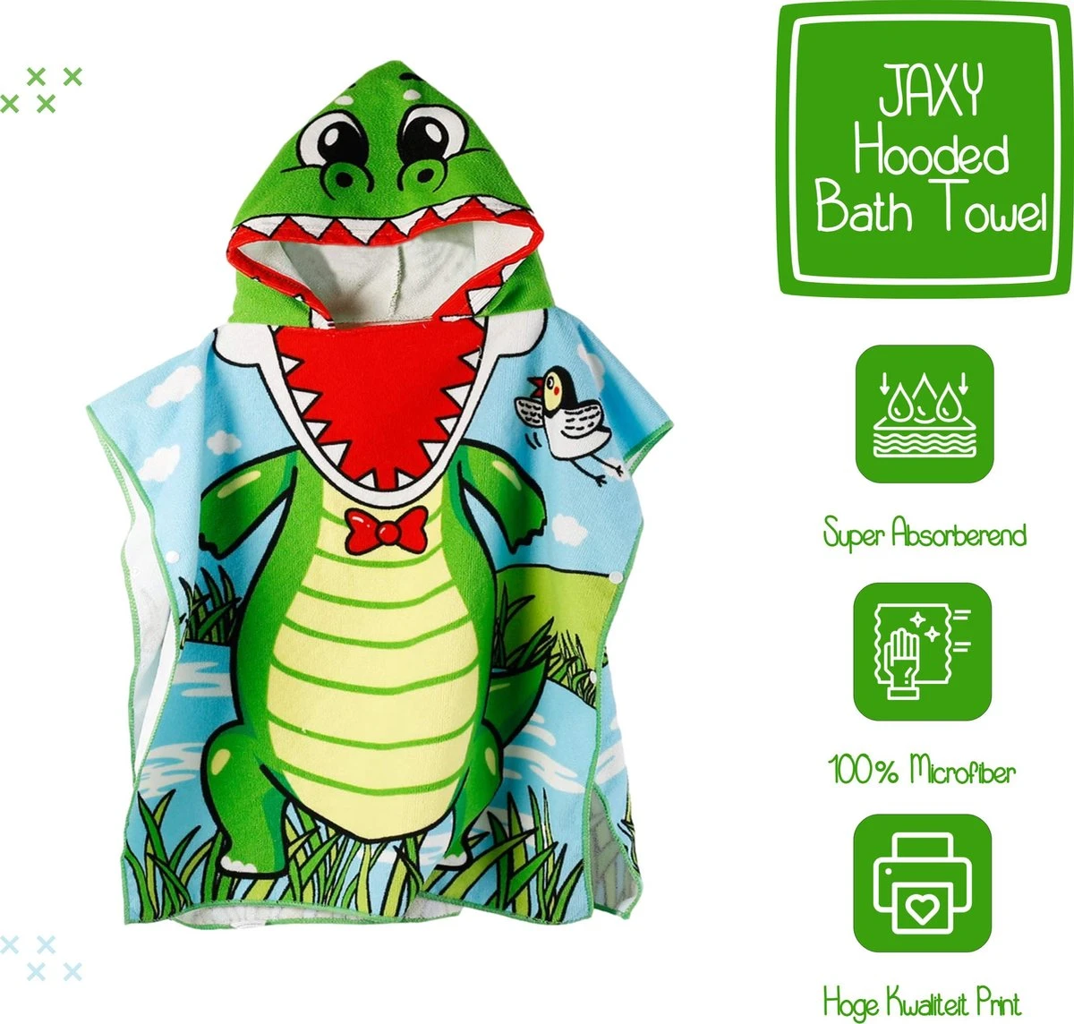 JAXY Badcape Baby - Badcape - Baby Badjas - Omslagdoek - Omslagdoek - Baby Handdoek Met Capuchon - Strandhanddoek - Badponcho - Poncho Handdoek - Microfiber - 60x90cm - Krokodil 5 JAXY Badcape Baby - Badcape - Baby Badjas - Omslagdoek - Omslagdoek - Baby Handdoek Met Capuchon - Strandhanddoek - Badponcho - Poncho Handdoek - Microfiber - 60x90cm - Krokodil - Afbeelding 3