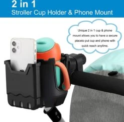 BOTC 2 In 1 Bekerhouders & Telefoonhouder - Cup Organizer Voor Kinderwagen, Fiets, Rolstoel, Walker - Zwart -Bekend Babyproducten Winkel 1200x1176 4