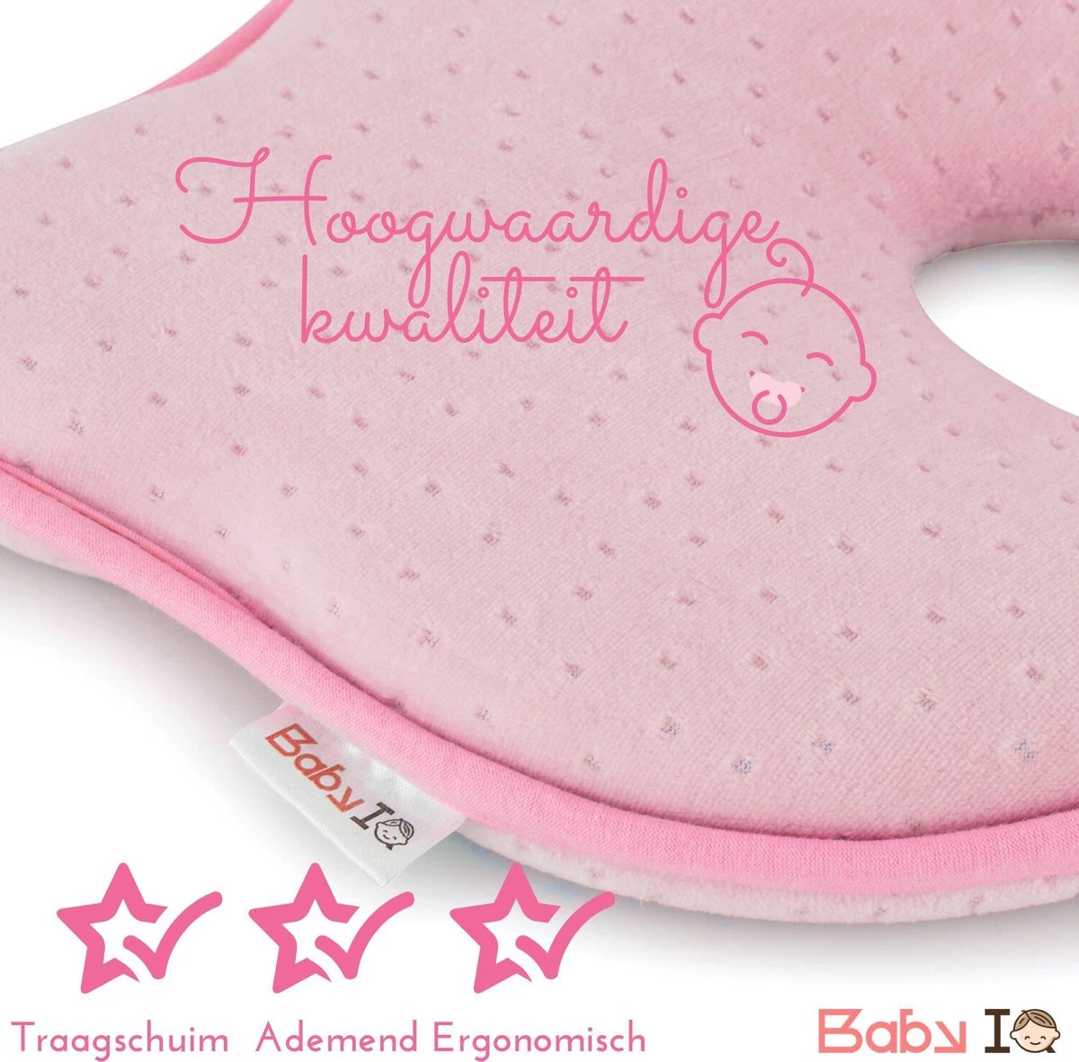 Baby IQ Orthopedisch Baby Hoofdkussen – Traagschuim – Tegen Plat Achterhoofd – Kraamcadeau –Roze – Incl Bandana Slabber 11 Baby IQ Orthopedisch Baby Hoofdkussen – Traagschuim – Tegen Plat Achterhoofd – Kraamcadeau –Roze – Incl Bandana Slabber - Afbeelding 9
