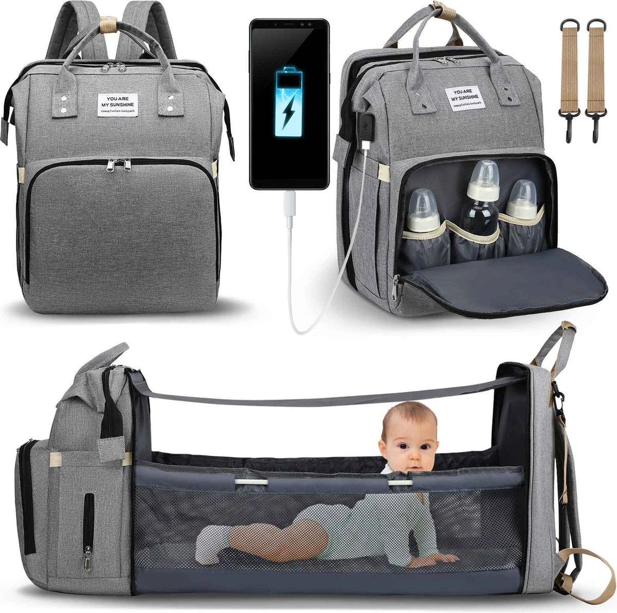 Product Plaza - Luier- En Verzorgingstas - Baby Rug Tas Met Bed - Reis Rugzak - Grote Capaciteit - Jongens En Meisjes - Grijs - Luier Tas - Verzorgingstas Baby - Uitschuifbaar Verschoon/ Slaap Bedje – Multifunctionele Rugzak 0-1 Jaar – 3 Product Plaza - Luier- En Verzorgingstas - Baby Rug Tas Met Bed - Reis Rugzak - Grote Capaciteit - Jongens En Meisjes - Grijs - Luier Tas - Verzorgingstas Baby - Uitschuifbaar Verschoon/ Slaap Bedje – Multifunctionele Rugzak 0-1 Jaar –