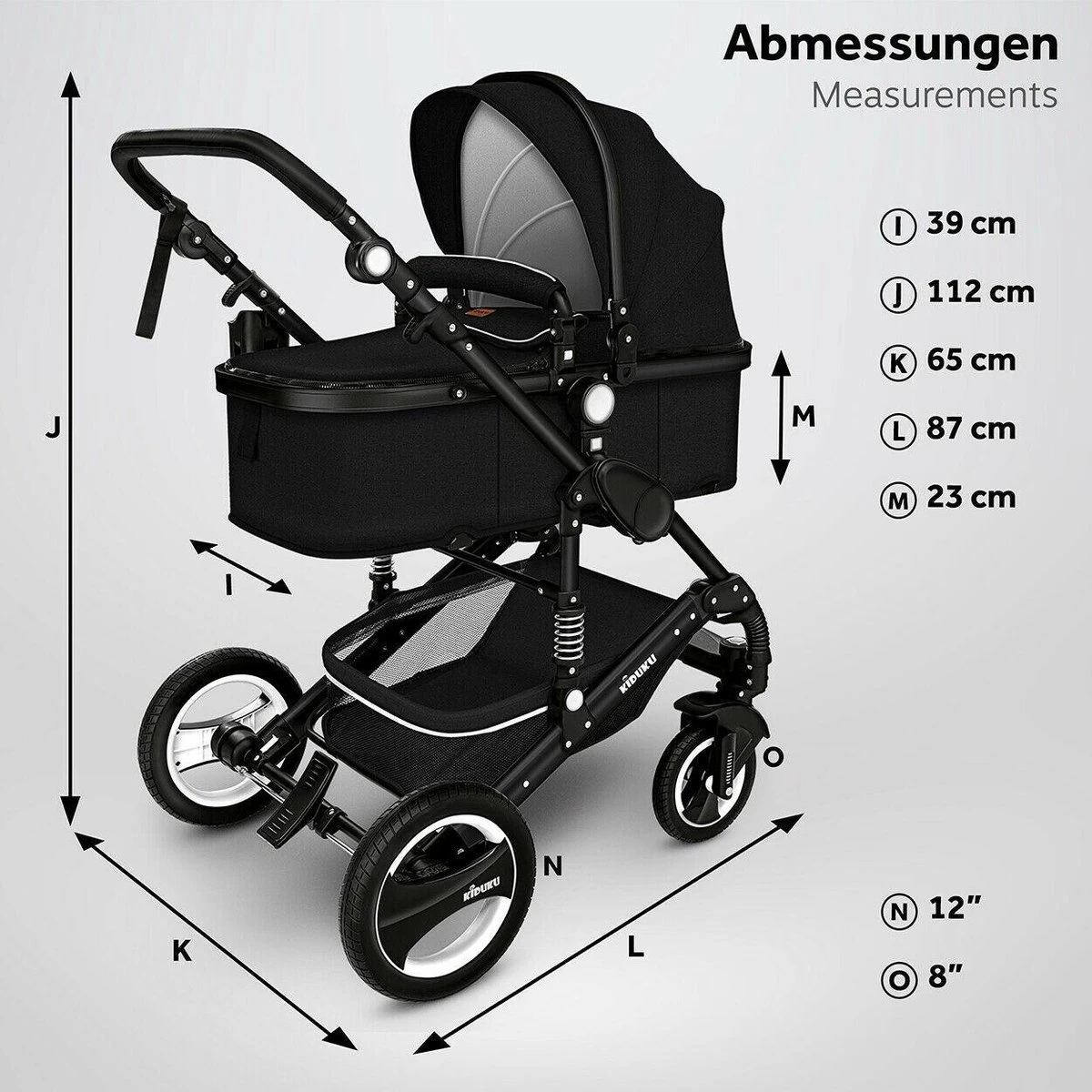 KIDUKU- 3 In 1 Combi-kinderwagen- Zwart- Buggy Incl. Autostoeltje-regenhoes- Inklapbaar 4 KIDUKU- 3 In 1 Combi-kinderwagen- Zwart- Buggy Incl. Autostoeltje-regenhoes- Inklapbaar - Afbeelding 2