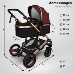 KIDUKU- 3 In 1 Combi-kinderwagen- Bordeaux- Zwart-goud- Buggy Incl. Autostoeltje-regenhoes- Inklapbaar -Bekend Babyproducten Winkel 1200x1200 1219
