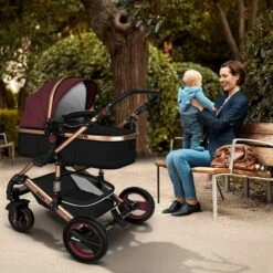 KIDUKU- 3 In 1 Combi-kinderwagen- Bordeaux- Zwart-goud- Buggy Incl. Autostoeltje-regenhoes- Inklapbaar -Bekend Babyproducten Winkel 1200x1200 1221