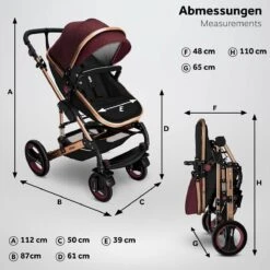 KIDUKU- 3 In 1 Combi-kinderwagen- Bordeaux- Zwart-goud- Buggy Incl. Autostoeltje-regenhoes- Inklapbaar -Bekend Babyproducten Winkel 1200x1200 1226