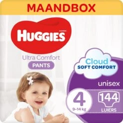 Huggies Luierbroekjes - Maat 4 (9 Tot 14 Kg) - Ultra Comfort - Unisex - 144 Stuks - Maandbox