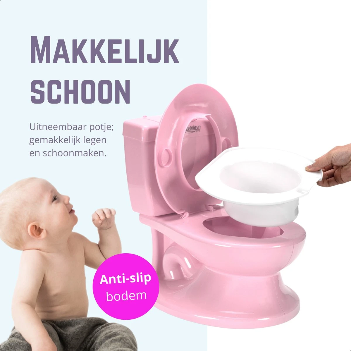 Casteleyn - Toilet Trainer - WC Potje - Plaspotje - Kinder Toilet - Met Geluid - Tot 21KG - Roze 4 Casteleyn - Toilet Trainer - WC Potje - Plaspotje - Kinder Toilet - Met Geluid - Tot 21KG - Roze - Afbeelding 2