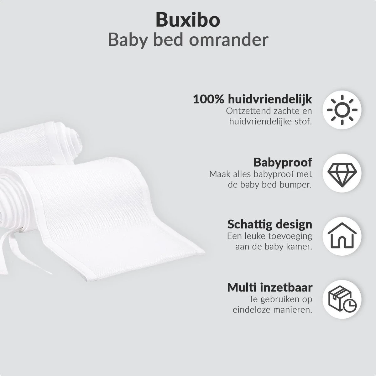 Buxibo - Baby Bed Omrander - Bedbumper - Hoofdbeschermer - Set Van 2 - 340x30cm & 160x30cm 4 Buxibo - Baby Bed Omrander - Bedbumper - Hoofdbeschermer - Set Van 2 - 340x30cm & 160x30cm - Afbeelding 2