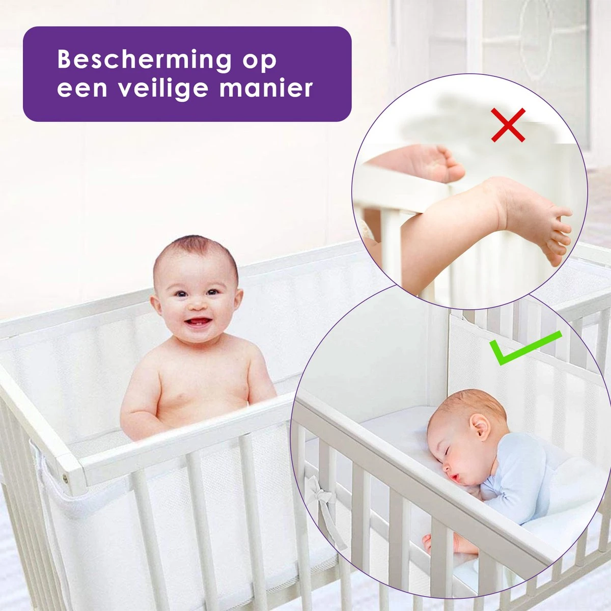 ADSafety - Baby Bed Omrander - Bedbumper - Hoofdbeschermer - Set Van 2 - 340x30cm & 160x30cm 7 ADSafety - Baby Bed Omrander - Bedbumper - Hoofdbeschermer - Set Van 2 - 340x30cm & 160x30cm - Afbeelding 5