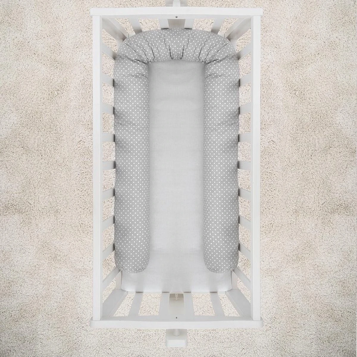 Fillikid Bedbumper 190 X 9 Cm Bedomrander Ledikant - Grijs Wit Stippen 4 Fillikid Bedbumper 190 X 9 Cm Bedomrander Ledikant - Grijs Wit Stippen - Afbeelding 2