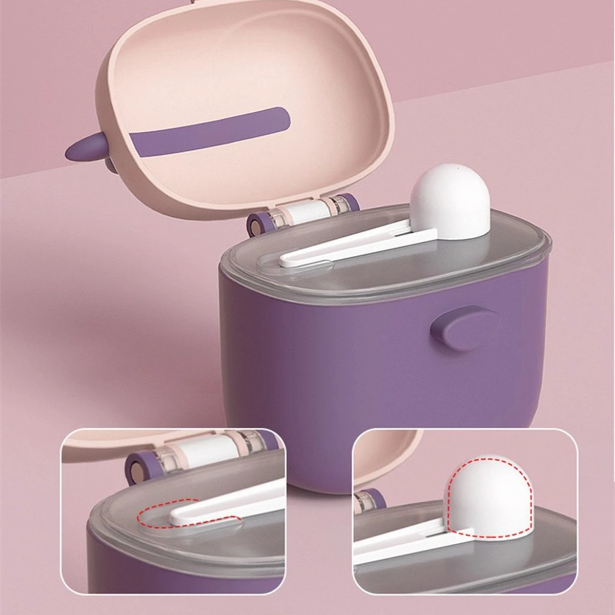 Melkpoeder Toren – Reisbox – Doseerdoosje – Bewaardoos – Dispenser - Paarse Snuiter 5 Melkpoeder Toren – Reisbox – Doseerdoosje – Bewaardoos – Dispenser - Paarse Snuiter - Afbeelding 3