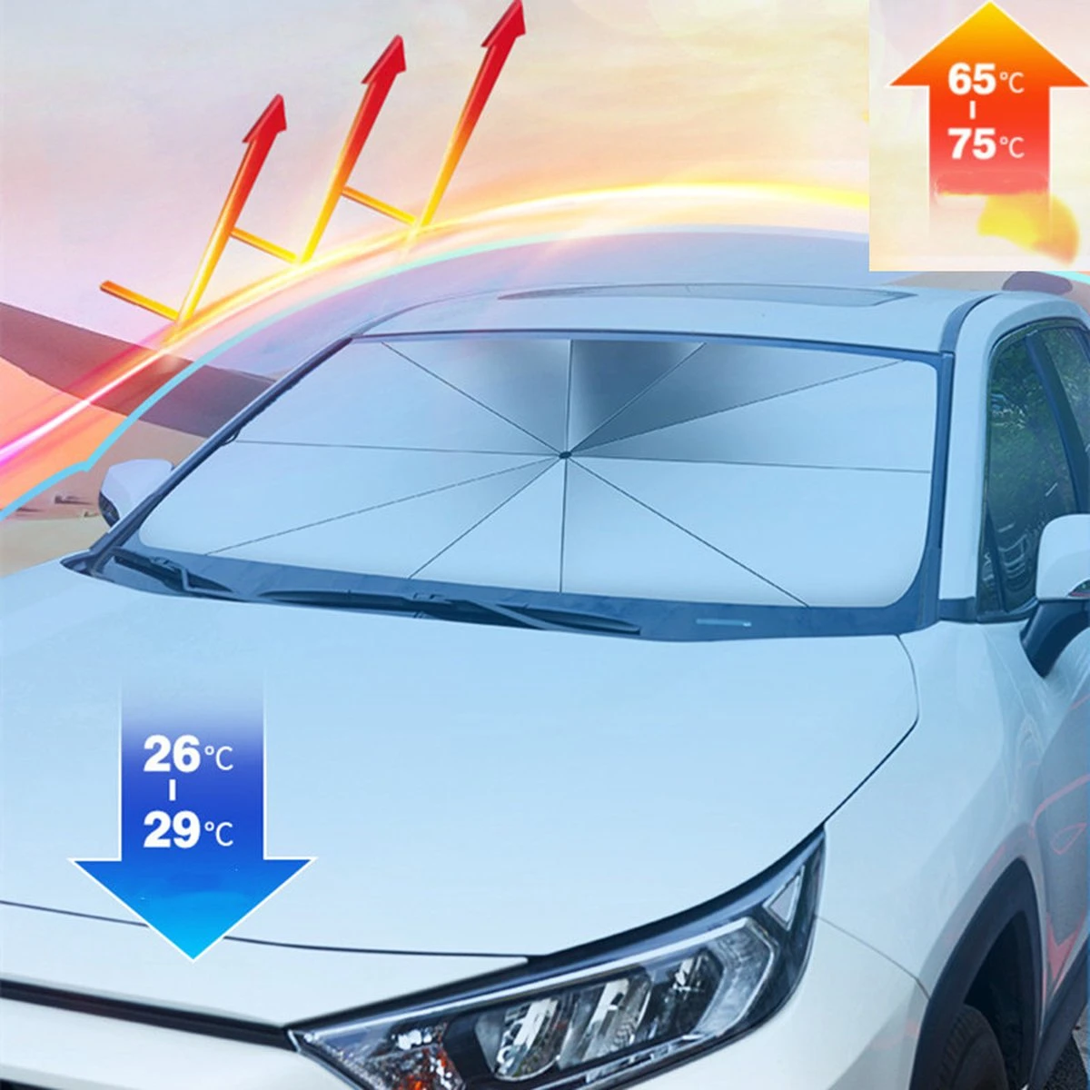 EXTRA GROOT Zonnescherm / Autoparaplu - Binnenkant Voorruit Auto - Opvouwbaar - Hitte En UV Bescherming 148X86cm 11 EXTRA GROOT Zonnescherm / Autoparaplu - Binnenkant Voorruit Auto - Opvouwbaar - Hitte En UV Bescherming 148X86cm - Afbeelding 9