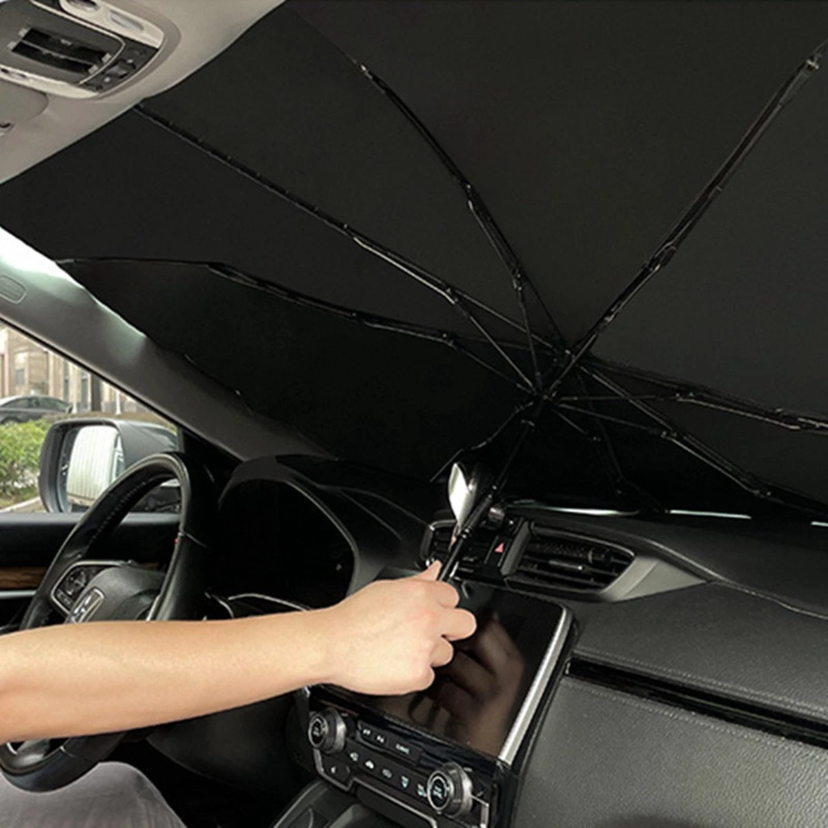 EXTRA GROOT Zonnescherm / Autoparaplu - Binnenkant Voorruit Auto - Opvouwbaar - Hitte En UV Bescherming 148X86cm 12 EXTRA GROOT Zonnescherm / Autoparaplu - Binnenkant Voorruit Auto - Opvouwbaar - Hitte En UV Bescherming 148X86cm - Afbeelding 10