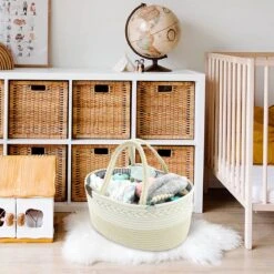 ADSafety - Luxe Katoenen Luiertas - Inclusief Uitneembare Organizer - Verzorgingstas - Opbergtas - Commode Mandje - Baby Spullen - Crème -Bekend Babyproducten Winkel 1200x1200 708