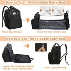 Merkloos Luiertas Rugzak - Luiertassen Met Babybed - Grote Luiertas Met Wieg - Luiertas Verzorgingstas Met Babybedje - Verzorgingsrugzak - Zwart -Bekend Babyproducten Winkel 1200x1200 742