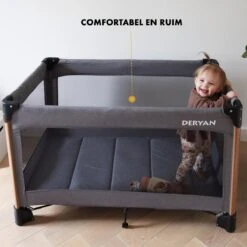 Deryan Luxe Campingbed Compleet - 120x60cm - Bodemverhoger - Verschoonblad - Opbergmand - Grijs -Bekend Babyproducten Winkel 1200x1200 988