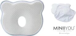 MINIIYOU® Orthopedisch Baby Hoofdkussen + Kussensloop - Blauw - Plat Hoofd - 100% KATOEN