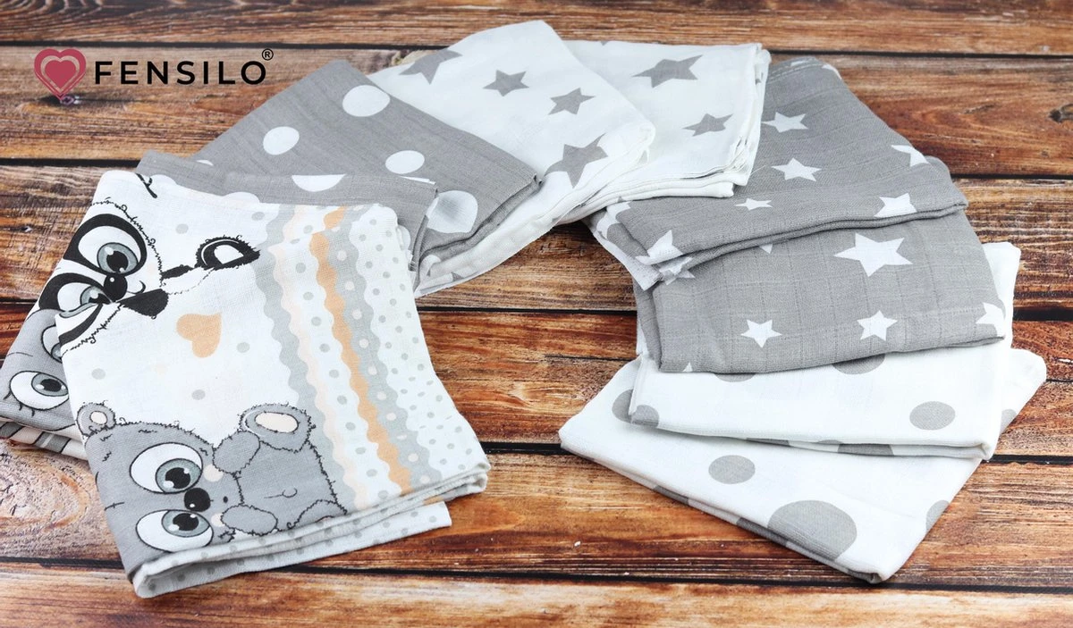 Hydrofiele Luiers - Hydrofiele Doeken - 70 X 80 Cm - 10 Pack – Grijs – Sterren - EU Gefabriceerd – FENSILO Hydrofiele Doeken 4 Hydrofiele Luiers - Hydrofiele Doeken - 70 X 80 Cm - 10 Pack – Grijs – Sterren - EU Gefabriceerd – FENSILO Hydrofiele Doeken - Afbeelding 2