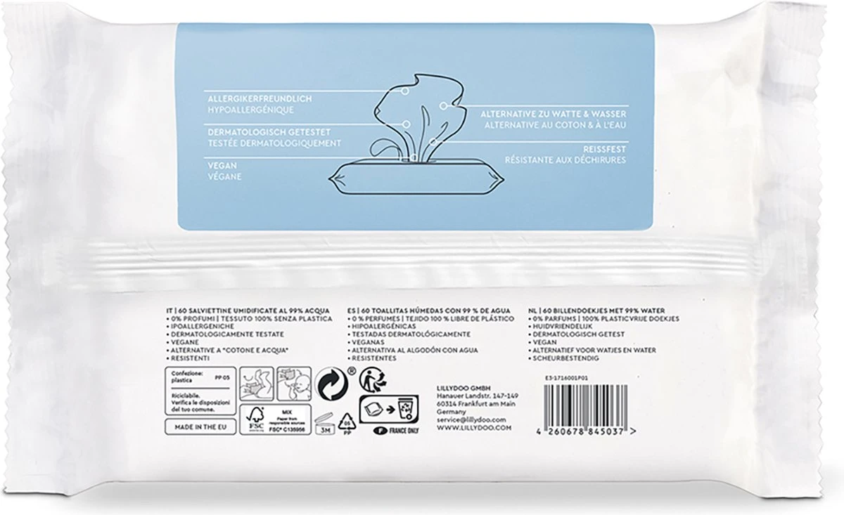LILLYDOO Babydoekjes Met 99% Water - 1440 Billendoekjes (24x60) 100% Vrij Van Plastic En Parfum 4 LILLYDOO Babydoekjes Met 99% Water - 1440 Billendoekjes (24x60) 100% Vrij Van Plastic En Parfum - Afbeelding 2