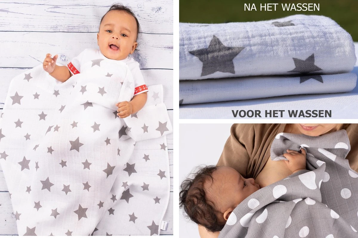 Hydrofiele Luiers - Hydrofiele Doeken - 70 X 80 Cm - 10 Pack – Grijs – Sterren - EU Gefabriceerd – FENSILO Hydrofiele Doeken 5 Hydrofiele Luiers - Hydrofiele Doeken - 70 X 80 Cm - 10 Pack – Grijs – Sterren - EU Gefabriceerd – FENSILO Hydrofiele Doeken - Afbeelding 3