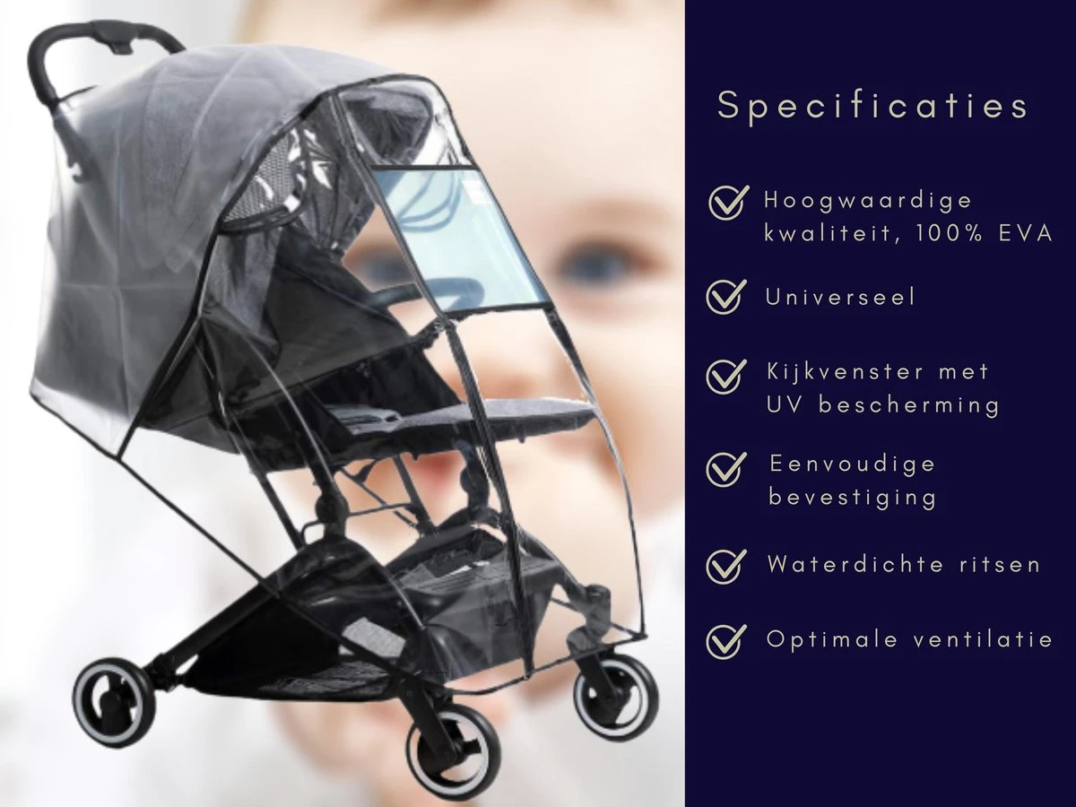 Regenhoes Kinderwagen - Regenhoes Buggy - Wandelwagen - Regenscherm - Universeel - Hoogwaardige Kwaliteit 4 Regenhoes Kinderwagen - Regenhoes Buggy - Wandelwagen - Regenscherm - Universeel - Hoogwaardige Kwaliteit - Afbeelding 2