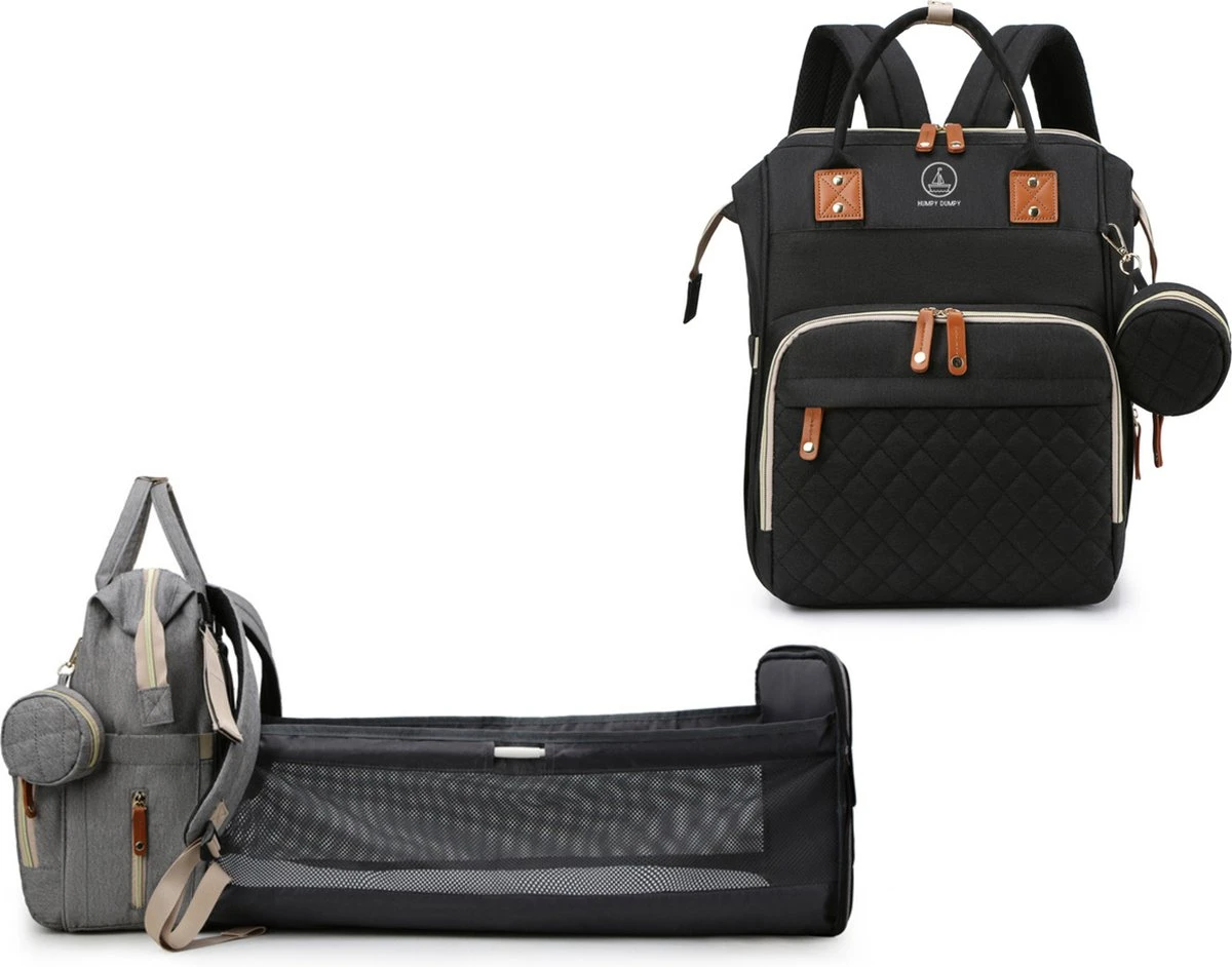 Humpy Dumpy Stijlvolle Luiertas Rugzak (Zwart) Met Uitschuifbaar Verschoon/ Slaap Bedje. Incl. Verschoon Matje, USB Poort & Buggy Straps 3 Humpy Dumpy Stijlvolle Luiertas Rugzak (Zwart) Met Uitschuifbaar Verschoon/ Slaap Bedje. Incl. Verschoon Matje, USB Poort & Buggy Straps