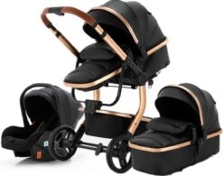 Merkloos BrightWise Luxe Kinderwagen 3 In 1 Van Voldoet Aan Alle Europese Veiligheidscertificaten - Wandelwagen - Kinderwagen 3-in-1 Incl Autostoel - Kinderwagen Maxi Cosi – Buggy 3 In 1 - Newborn - Zwart